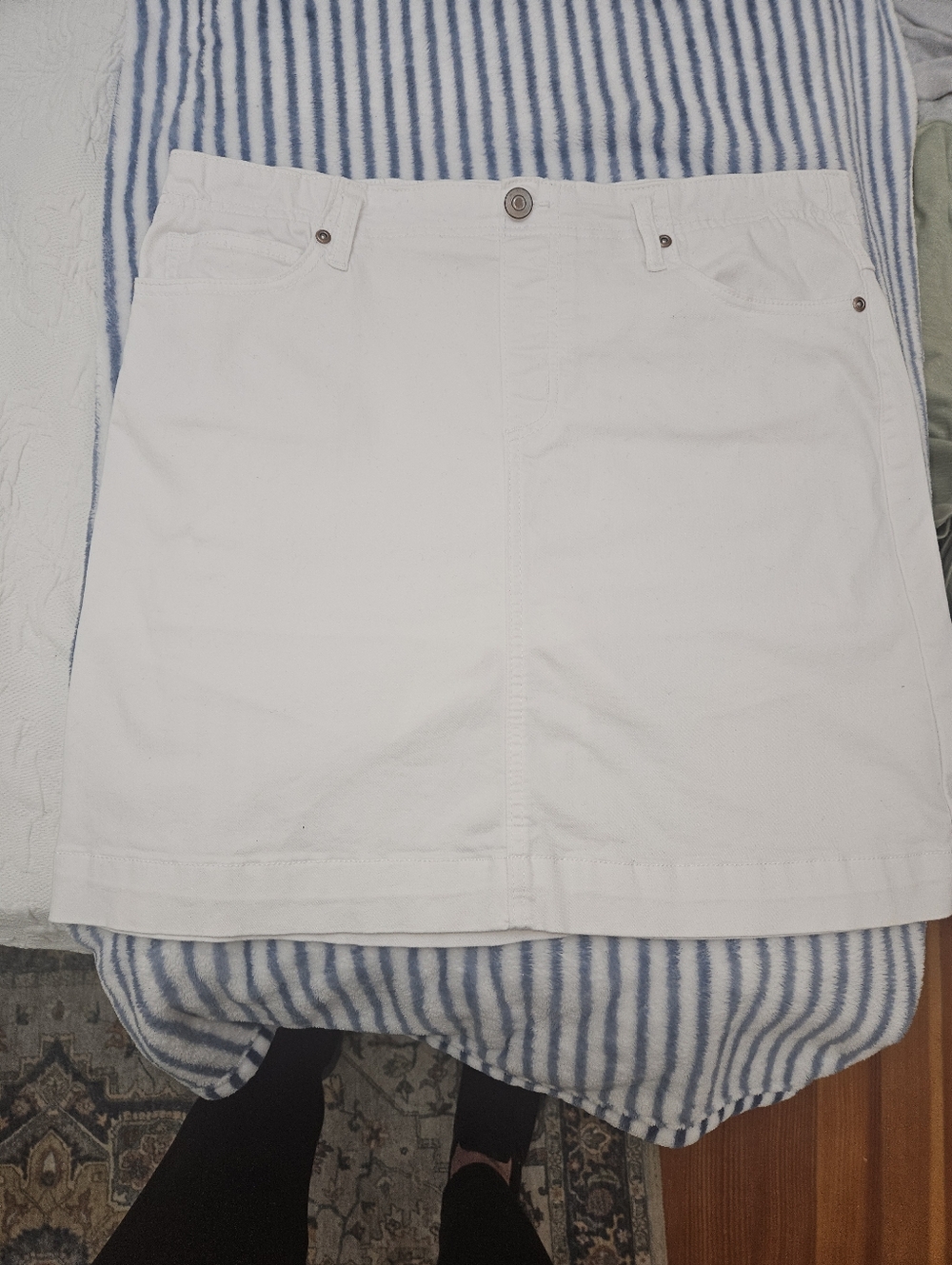Tribal White Mini Skirt. Skort White Jean Denim Style. Front And Back Pockets.